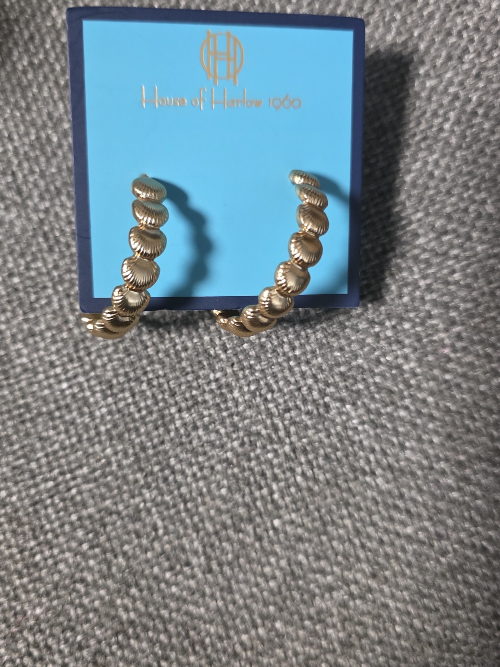 House of Harlow 1960 Sculpted Gold Shell-Linked Hoop Earrings